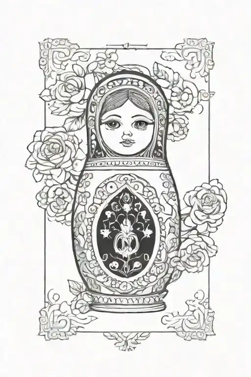 Russian Doll in a rectangle frame tattoo design idea