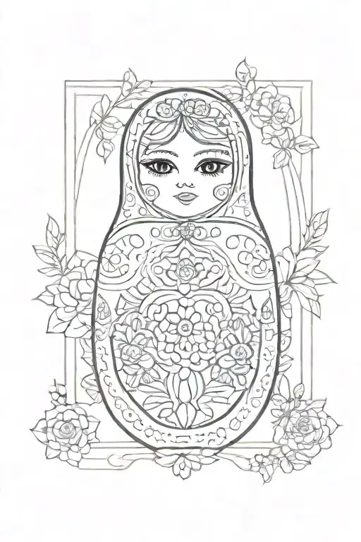 Russian Doll in a rectangle frame tattoo design idea