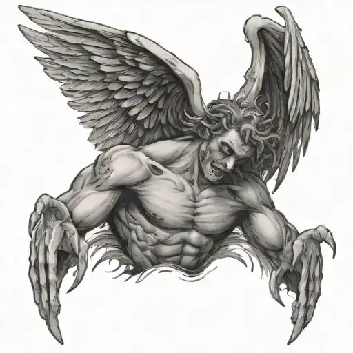 fallen angel half demon tattoo design idea