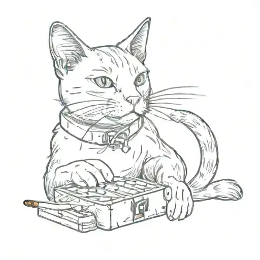 A cat with a cigarette box tattoo design idea