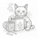 A cat with a cigarette box tattoo design idea