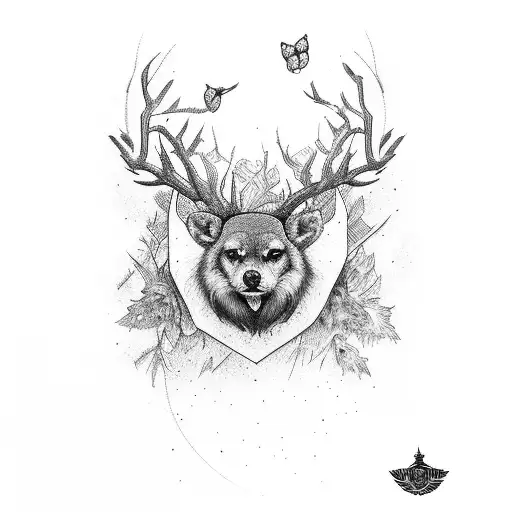 jägerin mit Bogen, Wald, Hirsch  tattoo design idea