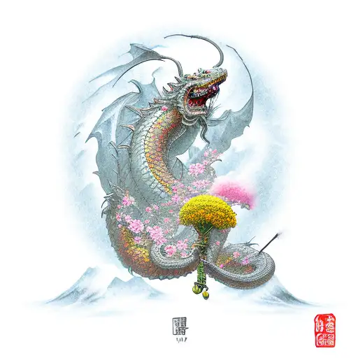 Dragon from spirited away surrounded by cherry blossoms tattoo design idea