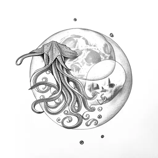 octupus holding Sailors Moon moon tattoo design idea