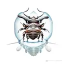 Combine a rhinoceros beetle and a mushroom in a surreal and magical colour tattoo design idea