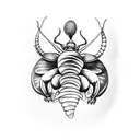 Design a realistic tattoo of a rhinoceros beetle perched on a mushroom with intricate details tattoo design idea