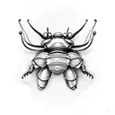 Design a realistic tattoo of a rhinoceros beetle perched on a mushroom with intricate details tattoo design idea