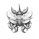 Design a realistic tattoo of a rhinoceros beetle perched on a mushroom with intricate details tattoo design idea