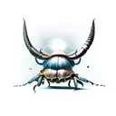 Combine a rhinoceros beetle and a mushroom in a surreal and magical scene tattoo design idea