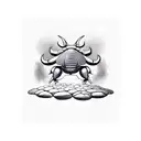 Combine a rhinoceros beetle and a mushroom in a surreal and magical scene tattoo design idea