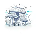 Illustrate a magical forest scene with glowing mushrooms and a rhinoceros beetle as the central focus tattoo design idea