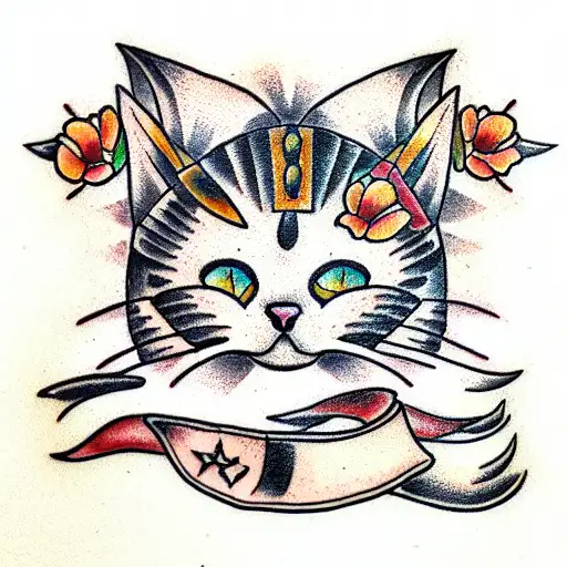 cat colored tattoo design idea