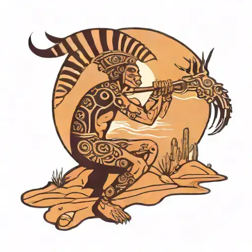 kokopelli person in a desert tattoo design idea