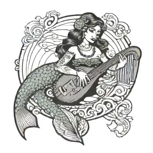 mexican mermaid playing veracruzian  harp tattoo design idea