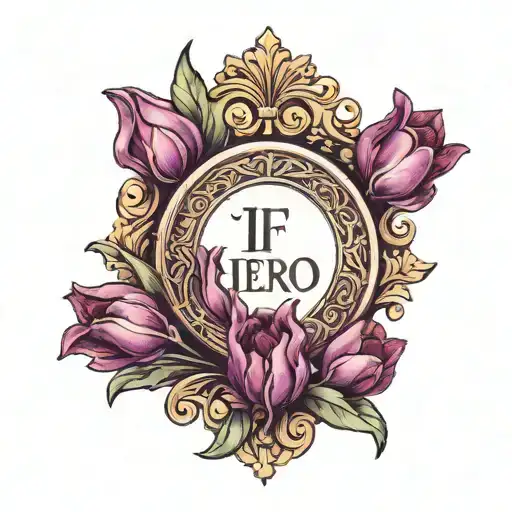  A mirror referencing classical Greek culture reflecting a purple tulip with the phrase 'If you need a hero' at the top tattoo design idea