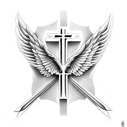 Christian cross with big wings tattoo design idea