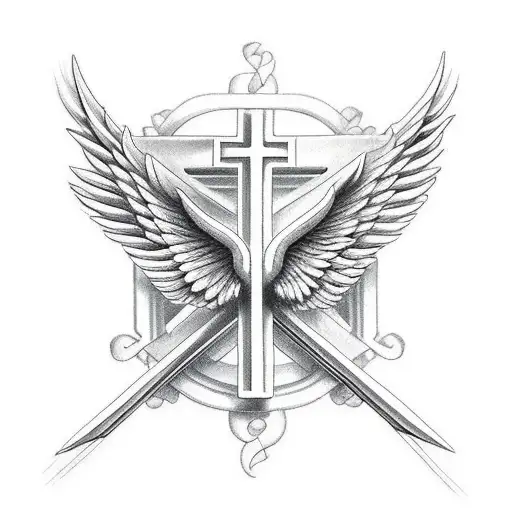Christian cross with big wings tattoo design idea