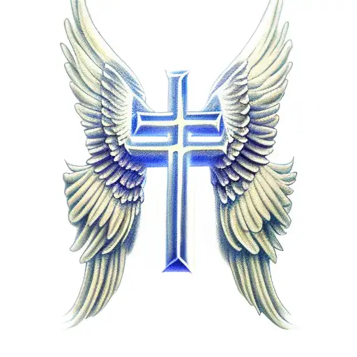 christian cross with majestic angel wings tattoo design idea