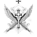 Christian cross with big wings tattoo design idea