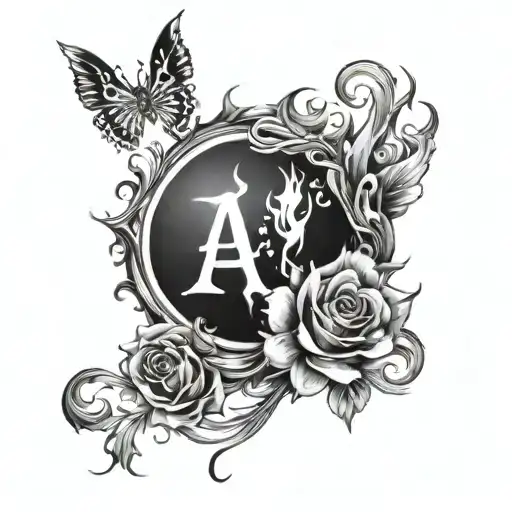 tattoo name aiden with fire surrounded tattoo design idea