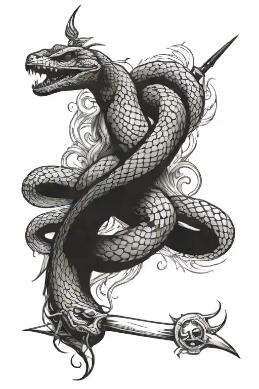 a continue for a sleeve that has a snake and dagger  tattoo design idea
