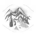 Create a mountain landscape with engineering tools hidden within the design to represent your occupation and love for mountains tattoo design idea