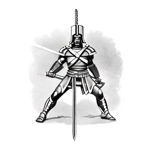 Imagine a Spartan soldier, wearing traditional armor and wielding a spear or sword, in a powerful stance facing multiple tattoo design idea