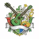 A French Irish flag design with a guitar and beer mug intertwined tattoo design idea
