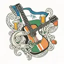 A French Irish flag design with a guitar and beer mug intertwined tattoo design idea