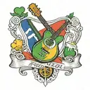 A French Irish flag design with a guitar and beer mug intertwined tattoo design idea