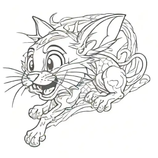 Tom and Jerry but a dark drawing style tattoo design idea