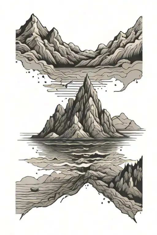 mountains crumble to the sea tattoo design idea