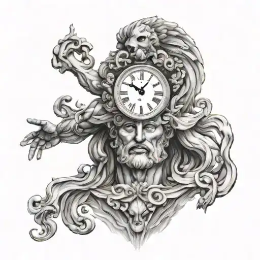 greek mythology kronos god of time, half sleeve, clock, 8k, high resolution tattoo design idea