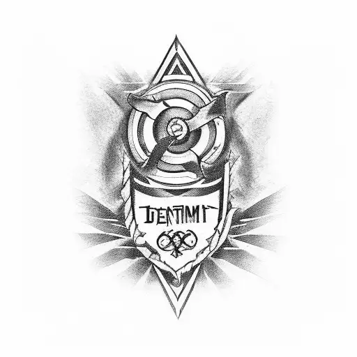 "Firmitas intentionum. Decretorium actiosign" sign. In a lignt that is draw as sharp stripes tattoo design idea