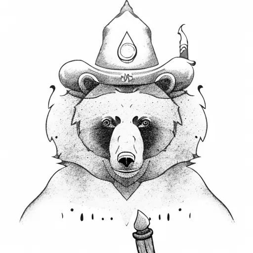 A bear wearing a wizard hat and holding a magic wand tattoo design idea