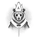 A bear wearing a wizard hat and holding a magic wand tattoo design idea