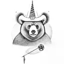 A bear wearing a wizard hat and holding a magic wand tattoo design idea