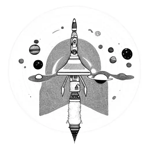 spacial rocket with planets  tattoo design idea