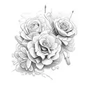 A phlebotomist's tools intertwined with delicate floral elements tattoo design idea