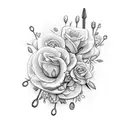 A phlebotomist's tools intertwined with delicate floral elements tattoo design idea