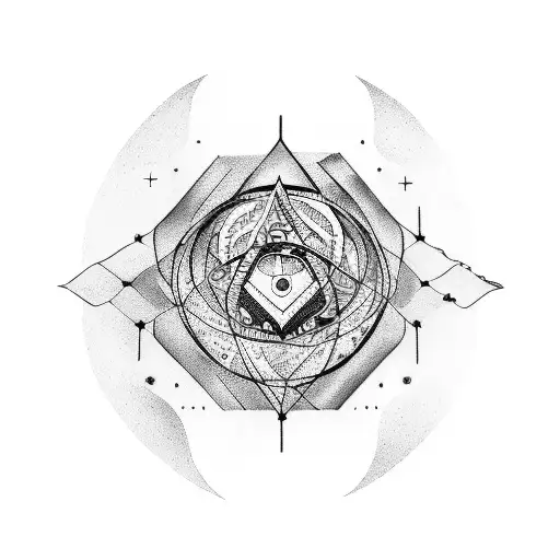 A detailed illustration of Hécate surrounded by lunar phases and mystical symbols tattoo design idea