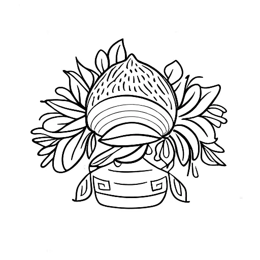 A detailed acorn nestled among delicate flowers and leaves, representing growth and beauty tattoo design idea