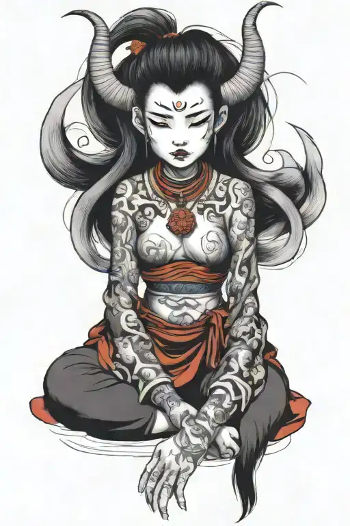 Today Mongolian demon girl tattoo design idea