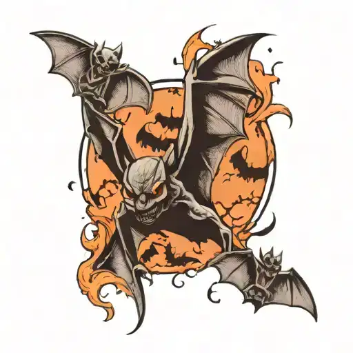 bats with scary background  tattoo design idea