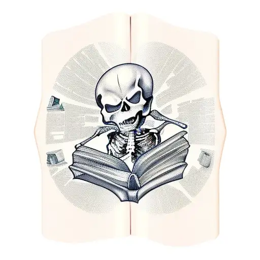 Skeleton reading book tattoo design idea