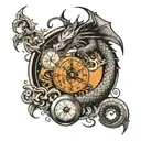 dragon with sand clock inside tattoo design idea