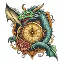dragon with sand clock inside tattoo design idea
