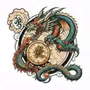 dragon with sand clock inside tattoo design idea