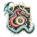 dragon with sand clock inside tattoo design idea