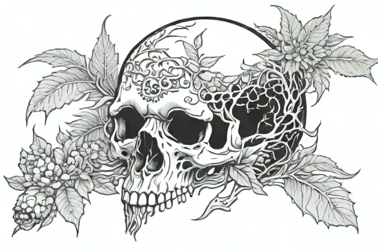 vegetation and skull and dragon tattoo design idea